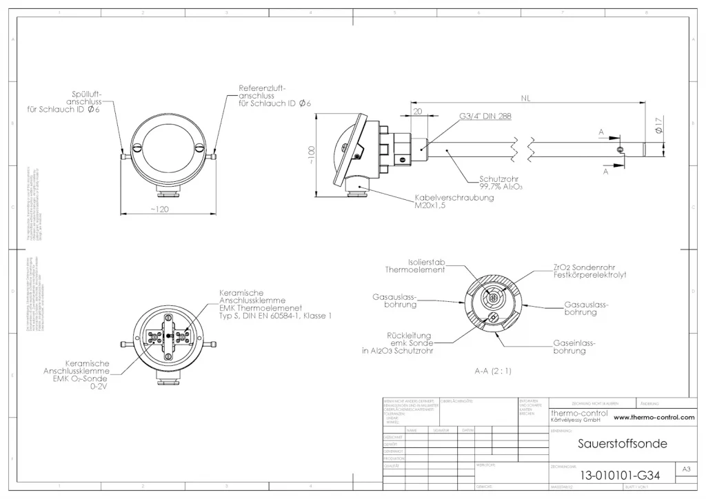 Übersichtszeichnung Sauerstoffsonde 9-010101-G34